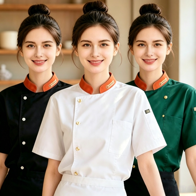 女性用半袖ジャケット ペストリー カフェ レストラン キッチン コック ウェイター ユニフォーム