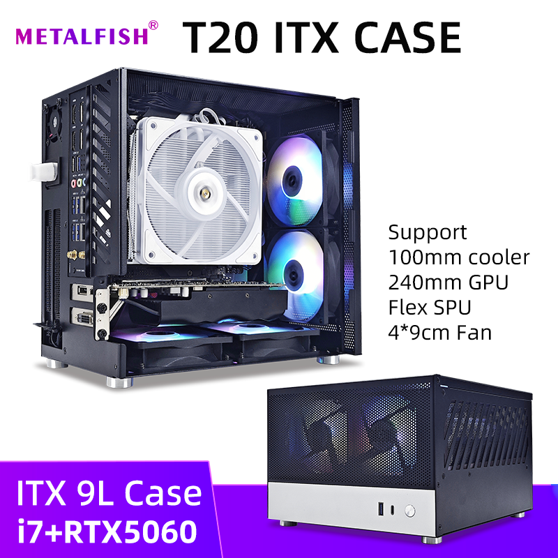 METALFISH T20 Mini ITX ホワイトケース 9L コンパクト PC シャーシサポートフレックス PSU/240mm GPU/100mm クーラー/180 液体クーラー