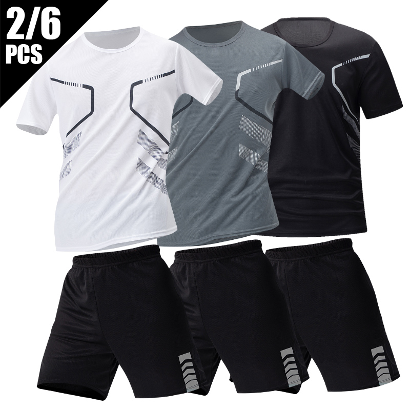 2/4/6 個プラスサイズメンズ速乾性半袖ショーツスーツメンズレジャースポーツランニングフィットネス Tシャツジョーカーショーツティーン