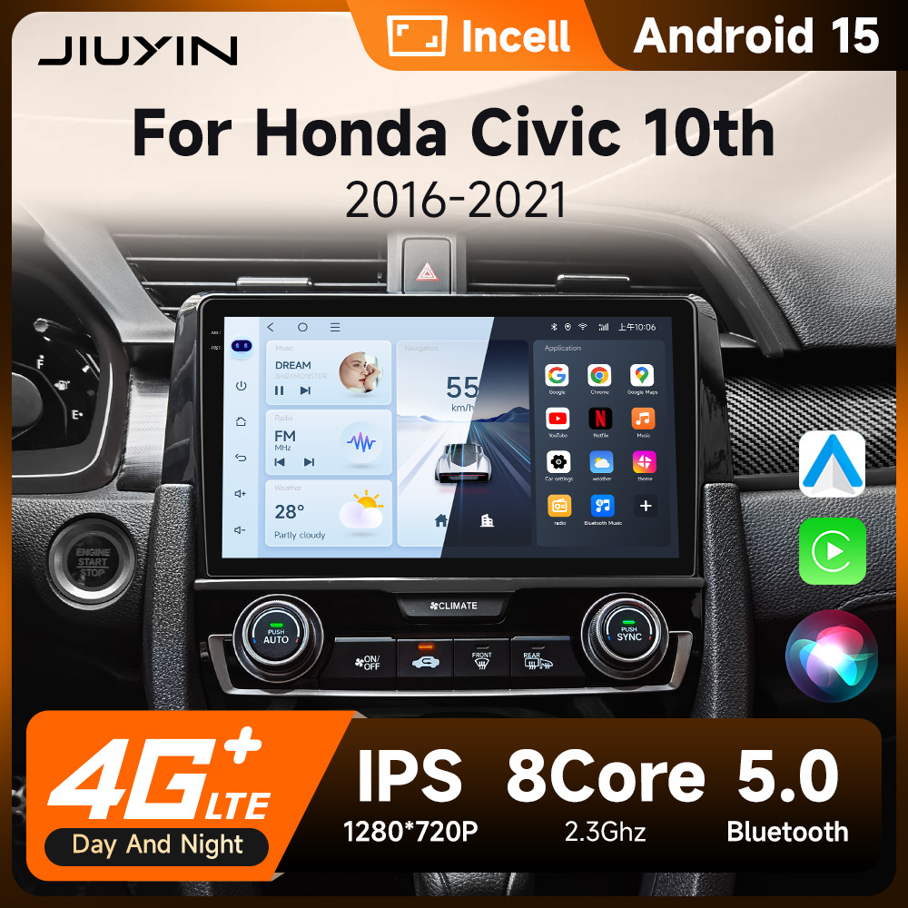 カーラジオホンダシビック 10th 2015 2016 2017 2018 2019 2020 2021 プレーヤーワイヤレス Carplay Android 自動マルチメディア 2 DIN