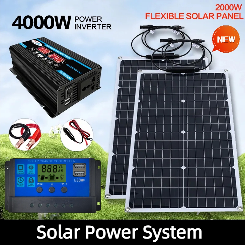 2000 ワット太陽エネルギーシステム 110 V/220 V 4000 ワットソーラーパネルインバーターガラス 12 V バッテリー充電コントローラ家庭用/屋外使用