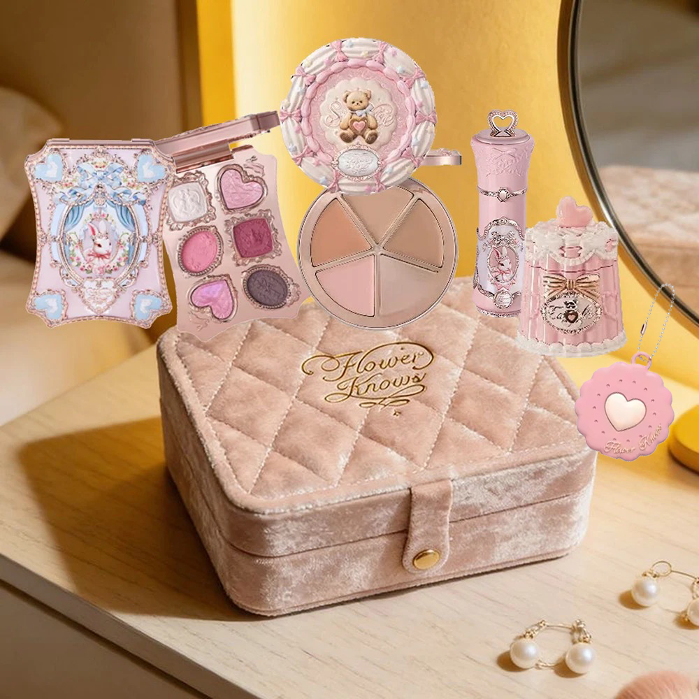 Flower Knows メイクアップ ギフトボックス シマー アイシャドウ パレット、アイライナー キューピッド 口紅 フルカバレッジ コンシーラー オールインワン ビューティー キット