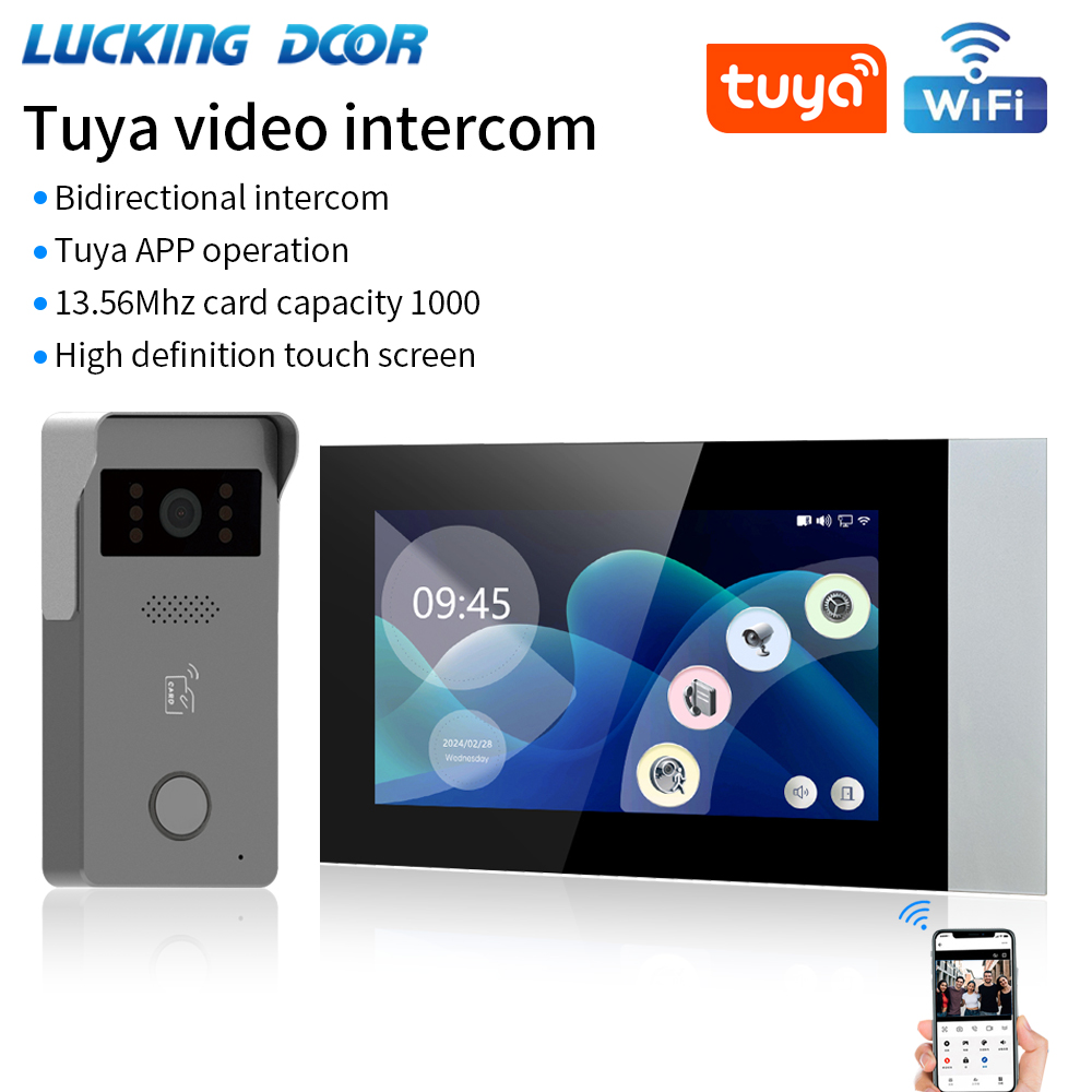 サポート Tuya アプリ 2 線式アナログ 7 インチ IP ビデオインターホンキット カラータッチスクリーン Wifi ドアベル RFID アクセス制御システム用