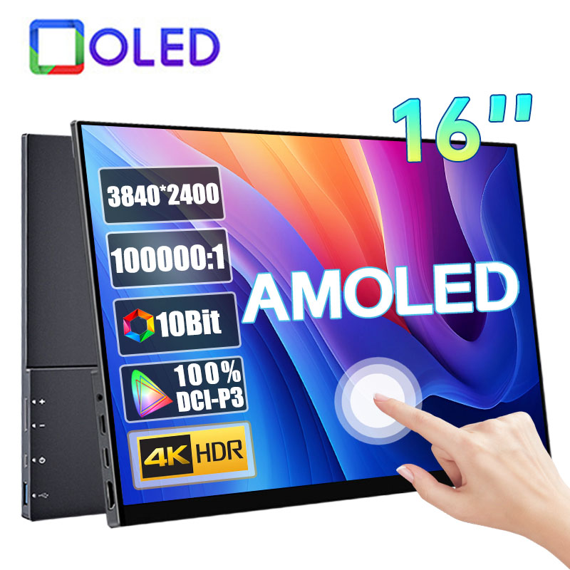 16 インチ 4K AMOLED タッチスクリーンポータブルモニター 3840*2400P 100%DCI-P3 500Nit 10Bit 100000:1 ディスプレイ PC ラップトップ電話 PS5 Xbox