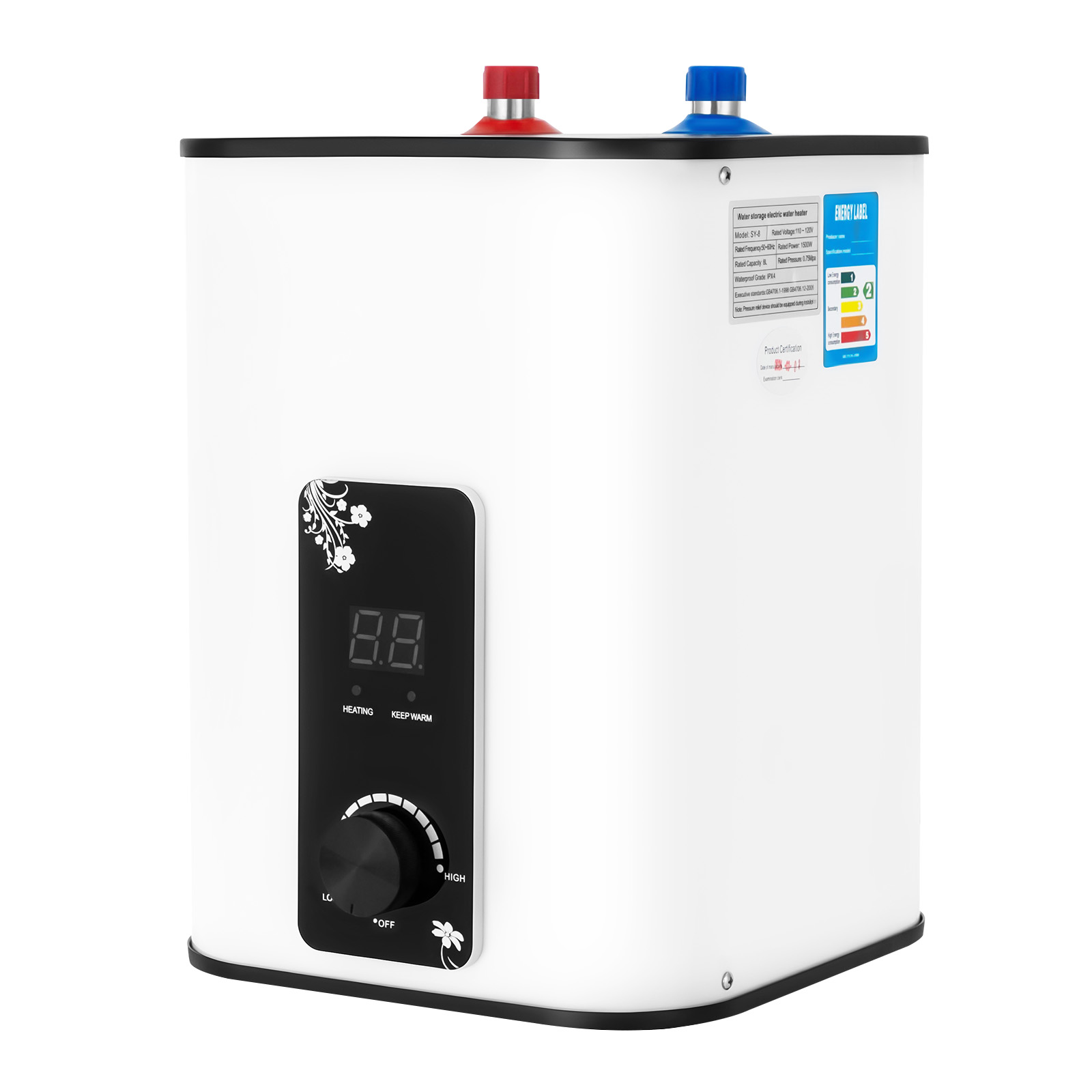 インスタント温水ヒーター 1500 ワット、 8L 電気ミニタンク給湯器 1500 ワット温度制御付き 32-149°F キッチンバスルーム RV