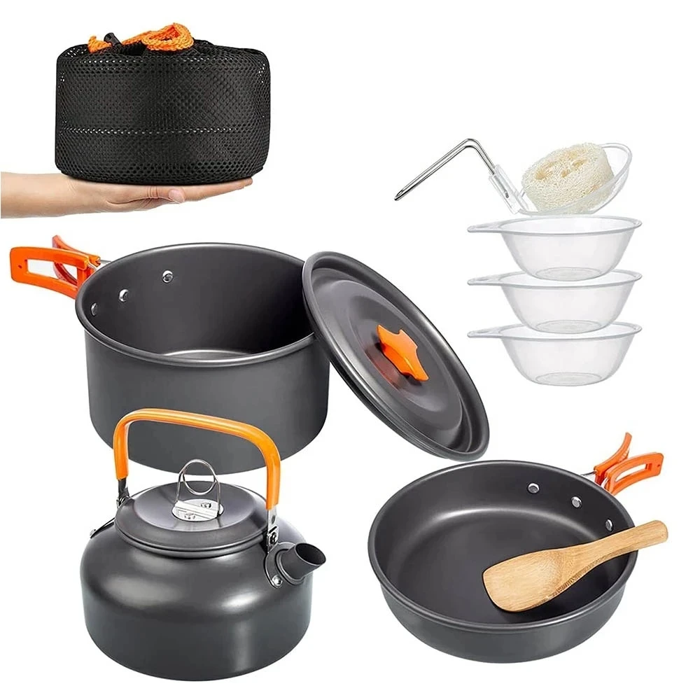 キャンプ調理器具キットアウトドアクッキングセットアルミポット機器旅行食器キッチンハイキングピクニックバーベキュー