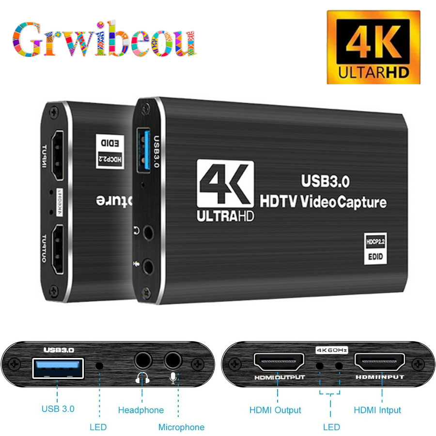 4K USB 3.0 ビデオキャプチャカード HDMI 互換 1080P HD ビデオレコーダーグラバー PC PS4 OBS ゲーム録画ゲームオーディオマイク用