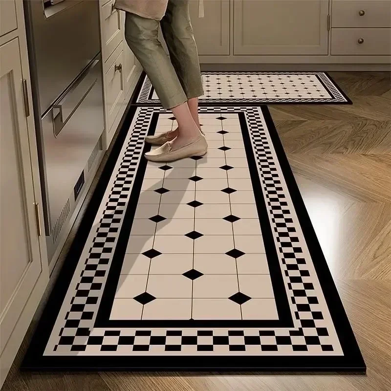 ロングラグキッチンカーペット防水 Pvc フロアマット革耐油滑り止めエリアラグ家の装飾フットマットアルフォンブラコシナ