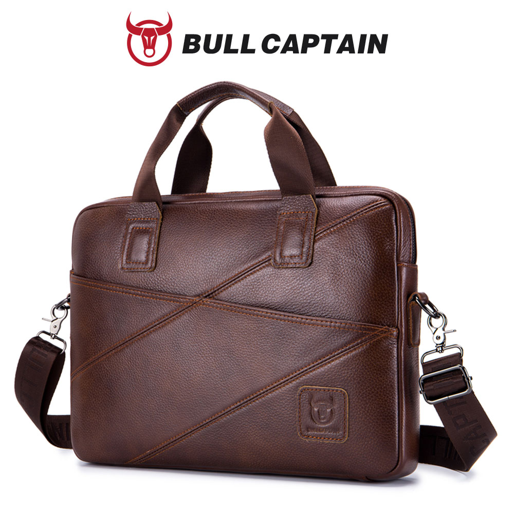 Bullcaptain メンズレザーブリーフケース大容量多機能ハンドバッグビジネスバッグコンピュータメンズサッチェルバッグ