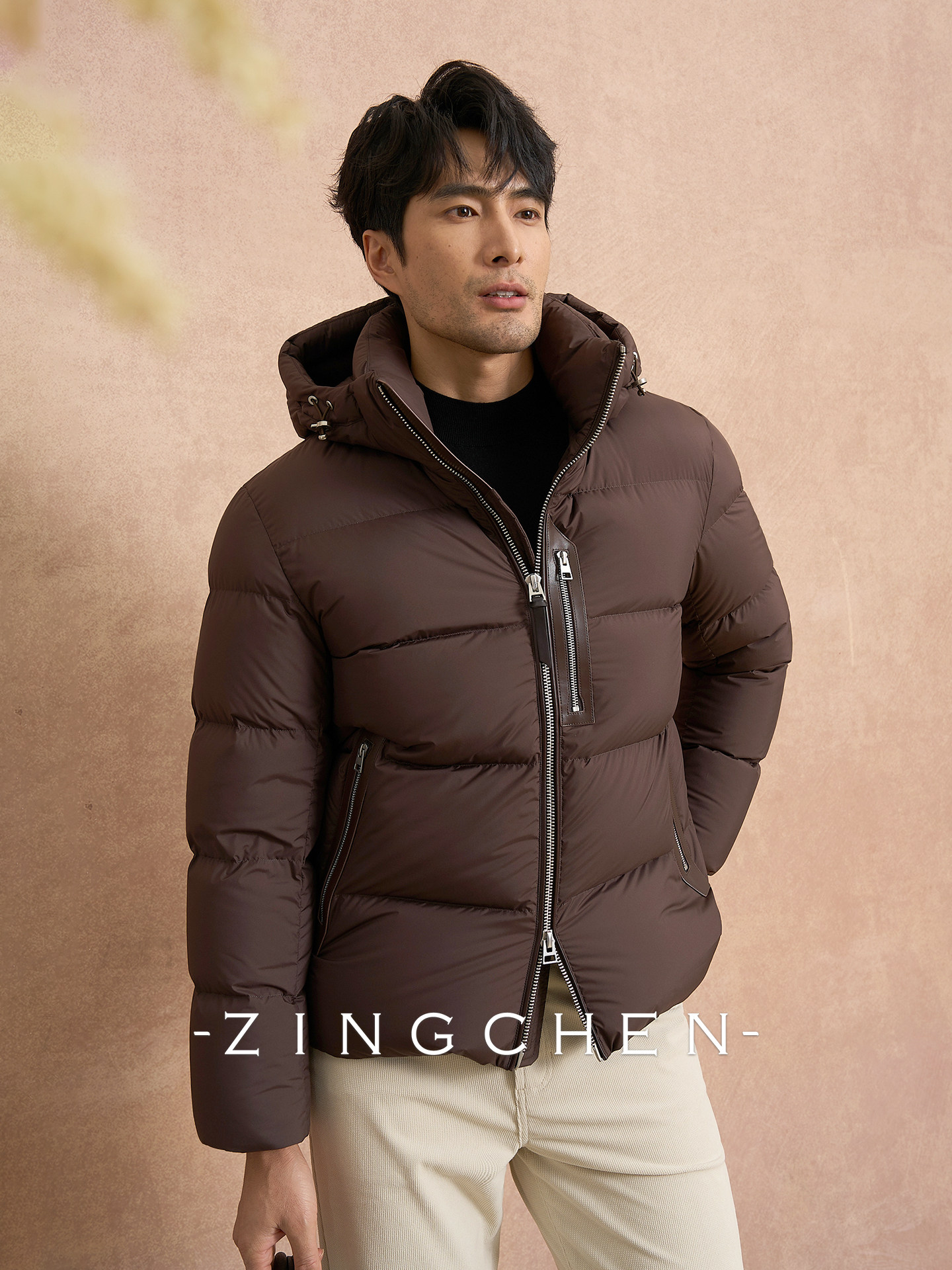 Men's Removable Hooded down Jacket 300G High-End White Duck down Padded Coat Warmth Style