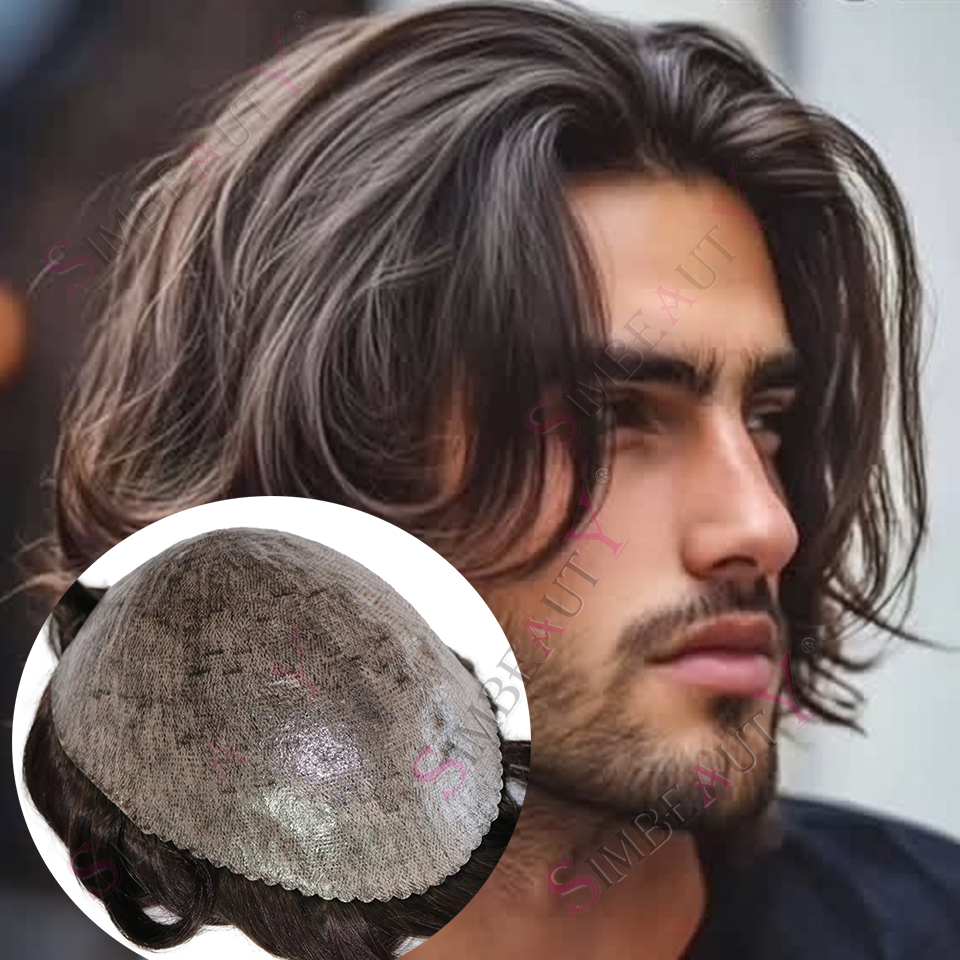 6 インチソフトブラウンヘア男性かつら耐久性のある 0.1 ミリメートル射出スキン PU ブラックグレー 1b40 1b65 100% 人毛男性の毛細血管プロテーゼ