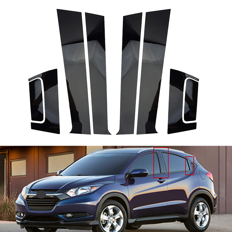 8 個光沢のある黒窓ドア列 B C ピラーポストカバートリムホンダ HRV 2015 2016 2017 2018 2019-2021 装飾ステッカー