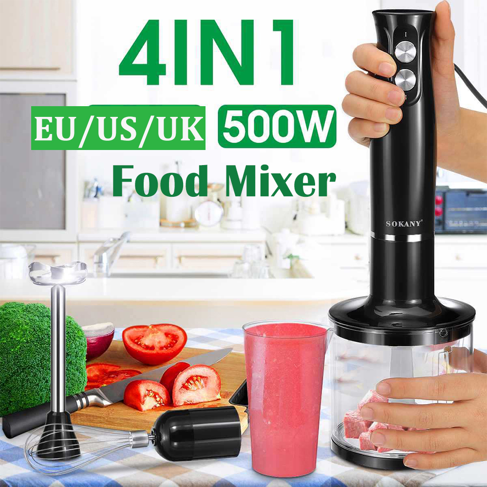 4IN1 多機能ハンドヘルド食品ミキサー 500 ワット電気食品ブレンダーステンレス鋼高速撹拌肉果物野菜プロセッサ