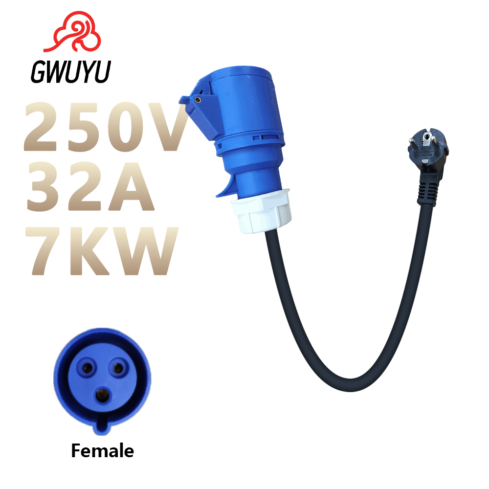 GWUYU EV 充電器アダプタ 3 ピンタイプ 2 250V 32A 7KW CEE メスソケットから 3.5KW EU Schuko 電気自動車ポータブル充電器用
