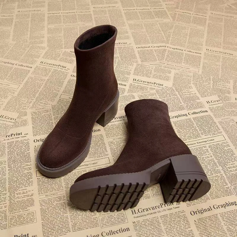 Ankle Boots For Women High Heels Suede Fashion Chunky Shoes Designer Luxury Winter Boots 2025 New Dress Botas Para Mujer Zapatos