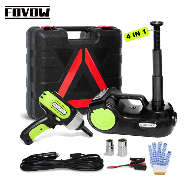 ポータブル 12V 電気自動車ジャックキット 5Ton 4 で 1 電動油圧ジャッキリフティングジャックインパクトレンチコンプレッサー LED ライト付き