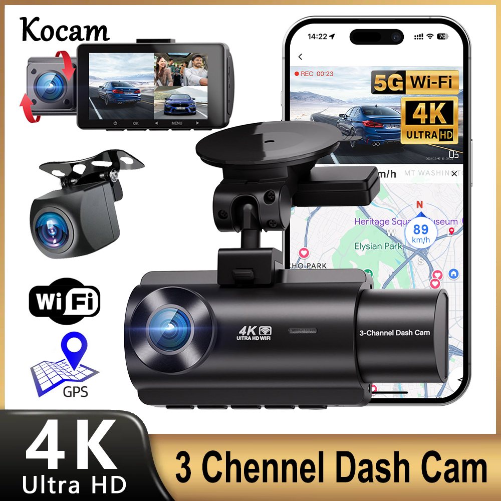 Kocam 3 カメラ WIFI GPS 4K ダッシュカム 車 Dvr 車内車両 3 ウェイ チャンネル Dvr レコーダー ビデオ レジストレーター ダッシュカム ビデオカメラ