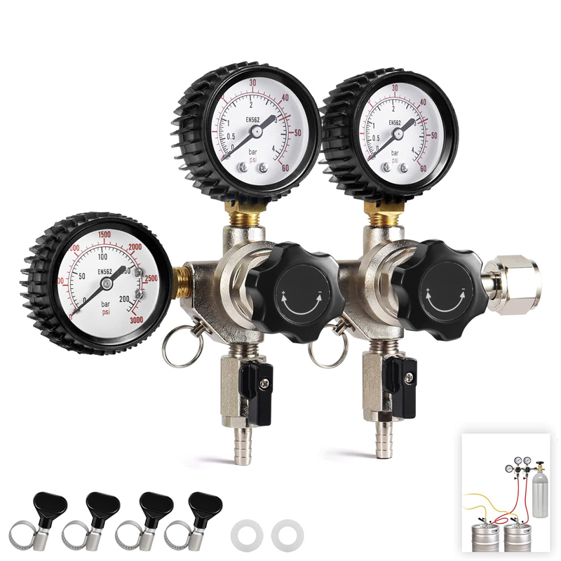 ELECQUEEN Kegerator Co2 レギュレーター、デュアル圧力領域、W21.8 / CGA320 インレット自作ビール樽炭酸システム、ソーダ水