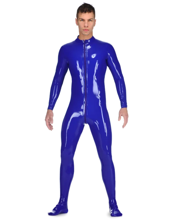 100% ゴムグミラテックス長袖ボディスーツブルージップセット S-XXL