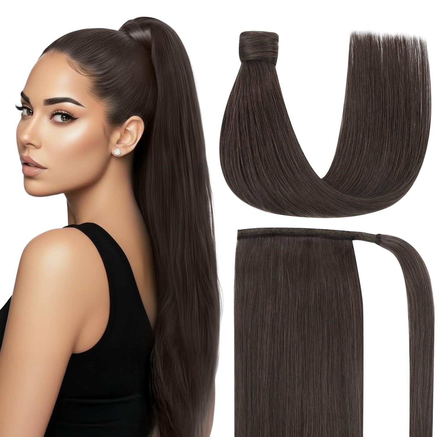 100% ブラジル人レミーヘアエクステンション 16 "-20" マジックラップポニーテール 60 グラムスギナナチュラルストレート ZZHAIR