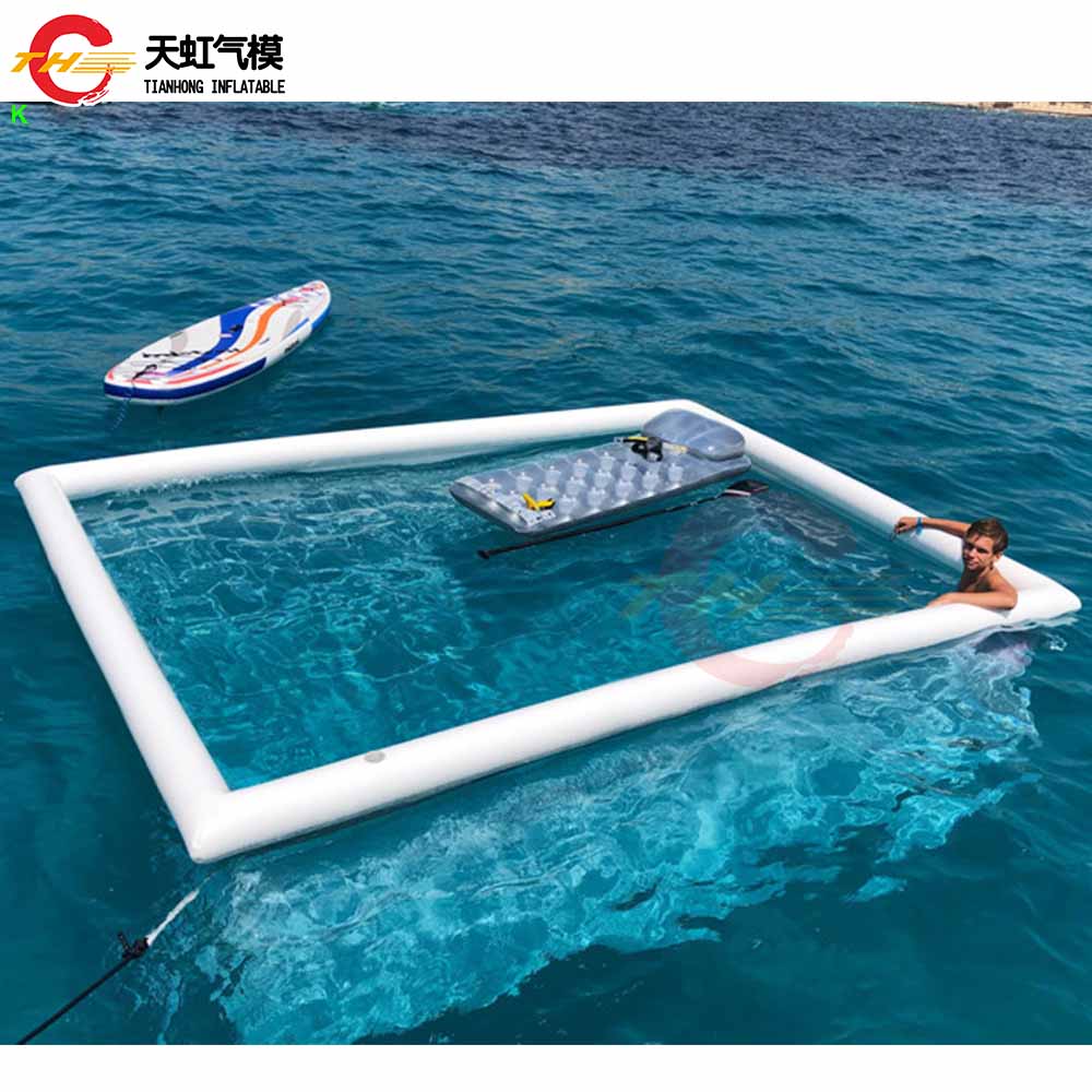 3x3m インフレータブルプール 水泳用ネット付き クラゲ投影新しいデザインの海上フローティングプール販売