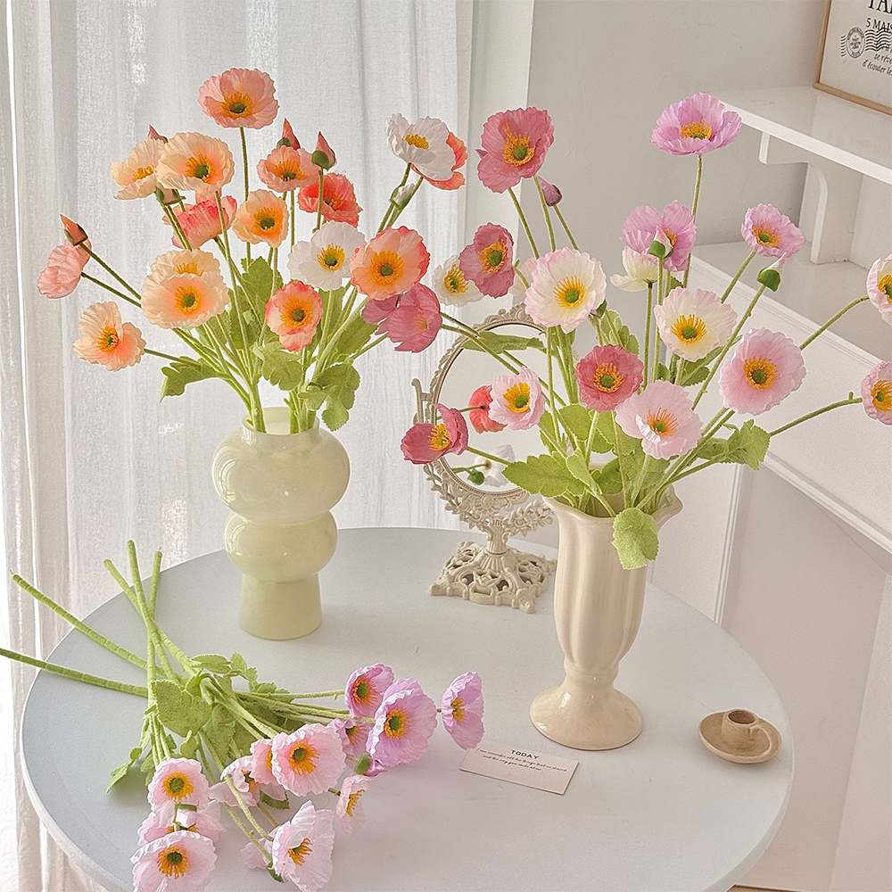 4 ヘッド人工ケシの花 1 個結婚式シミュレーションケシ結婚式の装飾装飾品シルクフラワー花家の装飾
