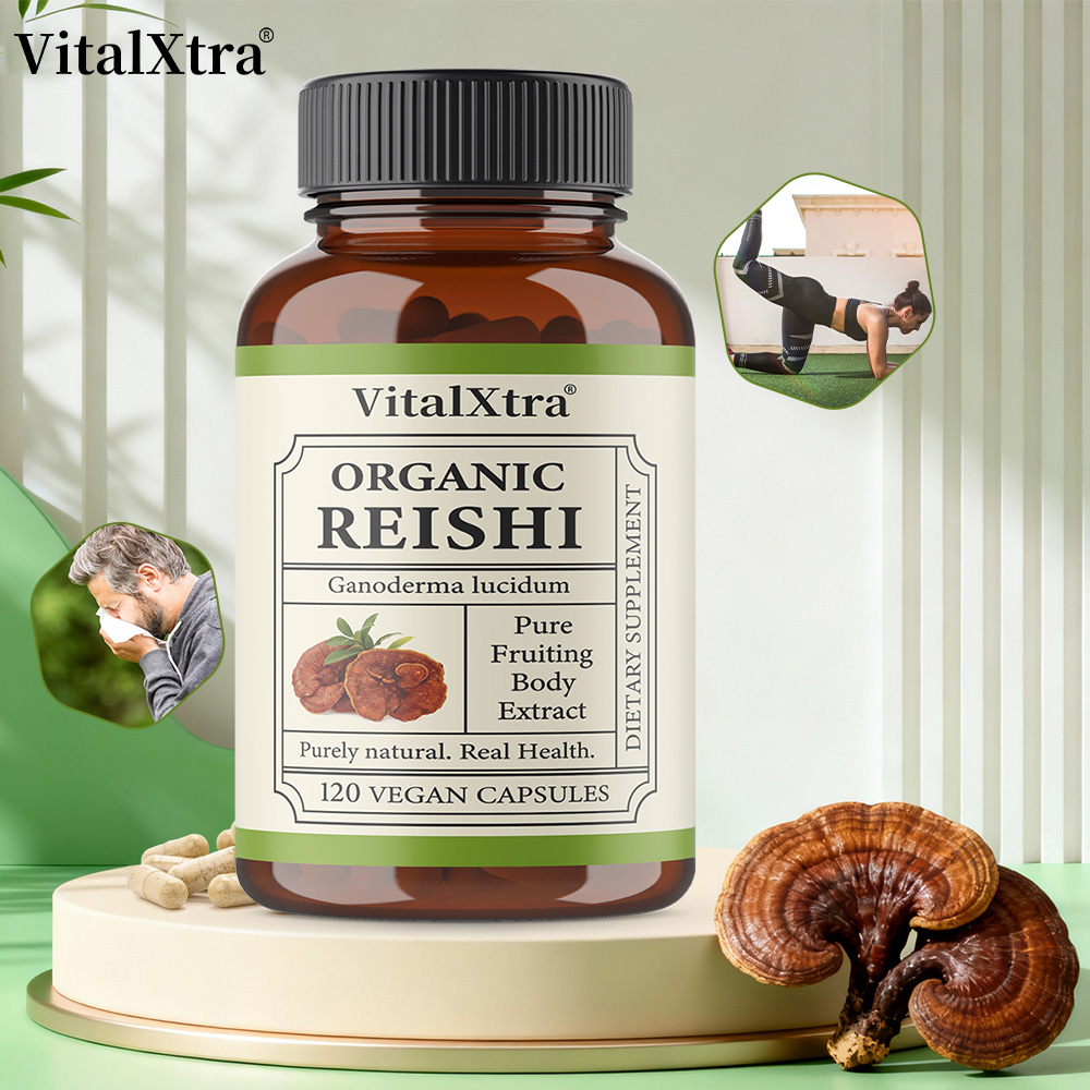 Reishi Mushroom Capsules 1000mg, Ganoderma Lucidum, Supports Immune Health, Relaxation, Sleep & Natural Energy, Vegan Non-GMO