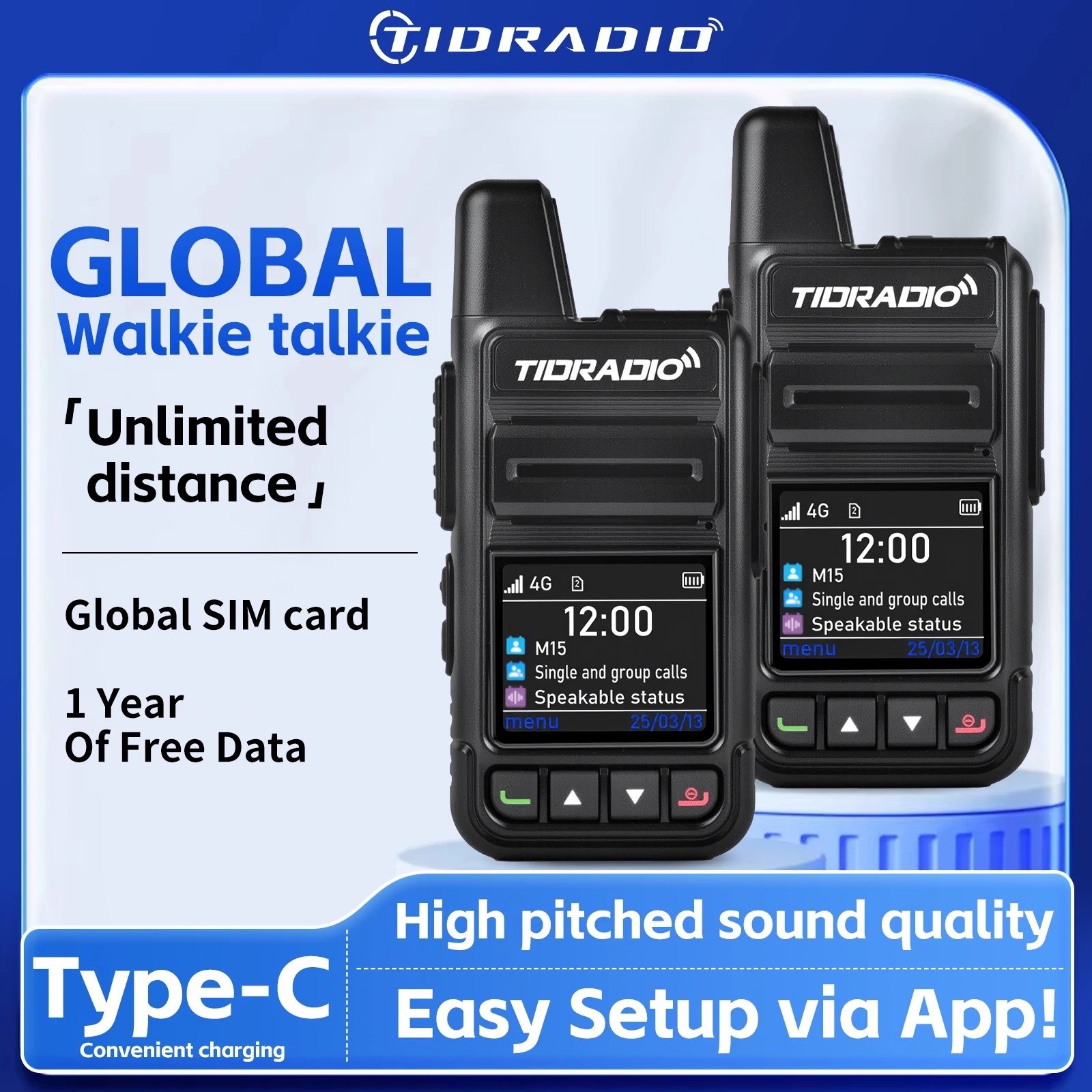 TIDRADIO TD-M15 グローバル信号 POC ラジオ 1 年間の Sim カード付きトランシーバー 長距離 4G 5000 マイルハイキングやキャンプ用