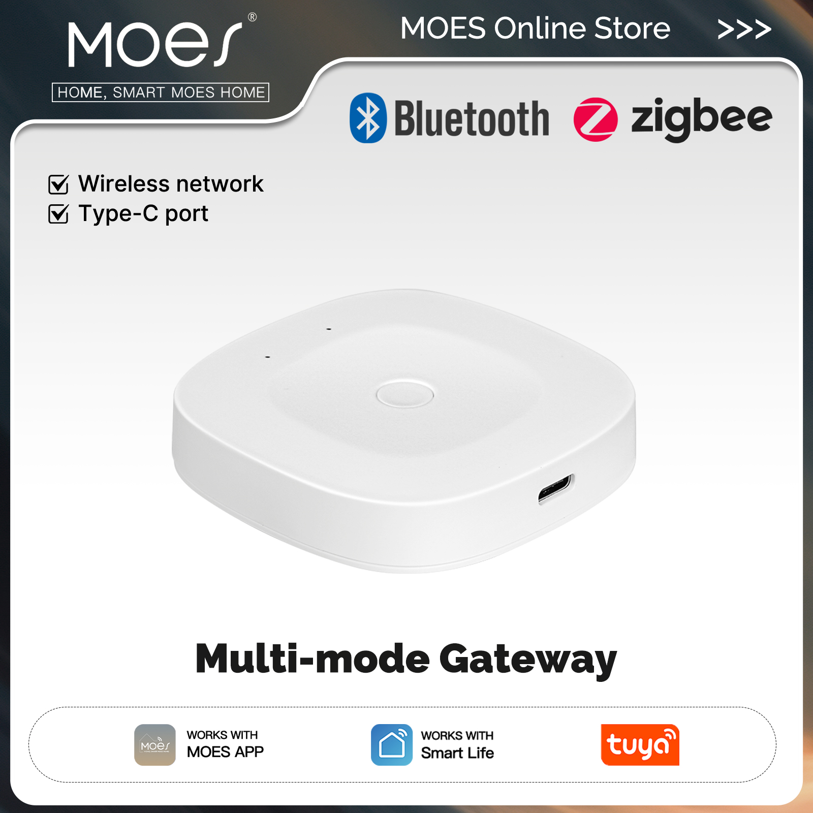 MOES Tuya Bluetooth/ZigBee/マルチモード ゲートウェイ ハブ Type-C ポート パワー スマート ホーム オートメーション ワイヤレス ネットワーク Alexa GoogleHome 付き