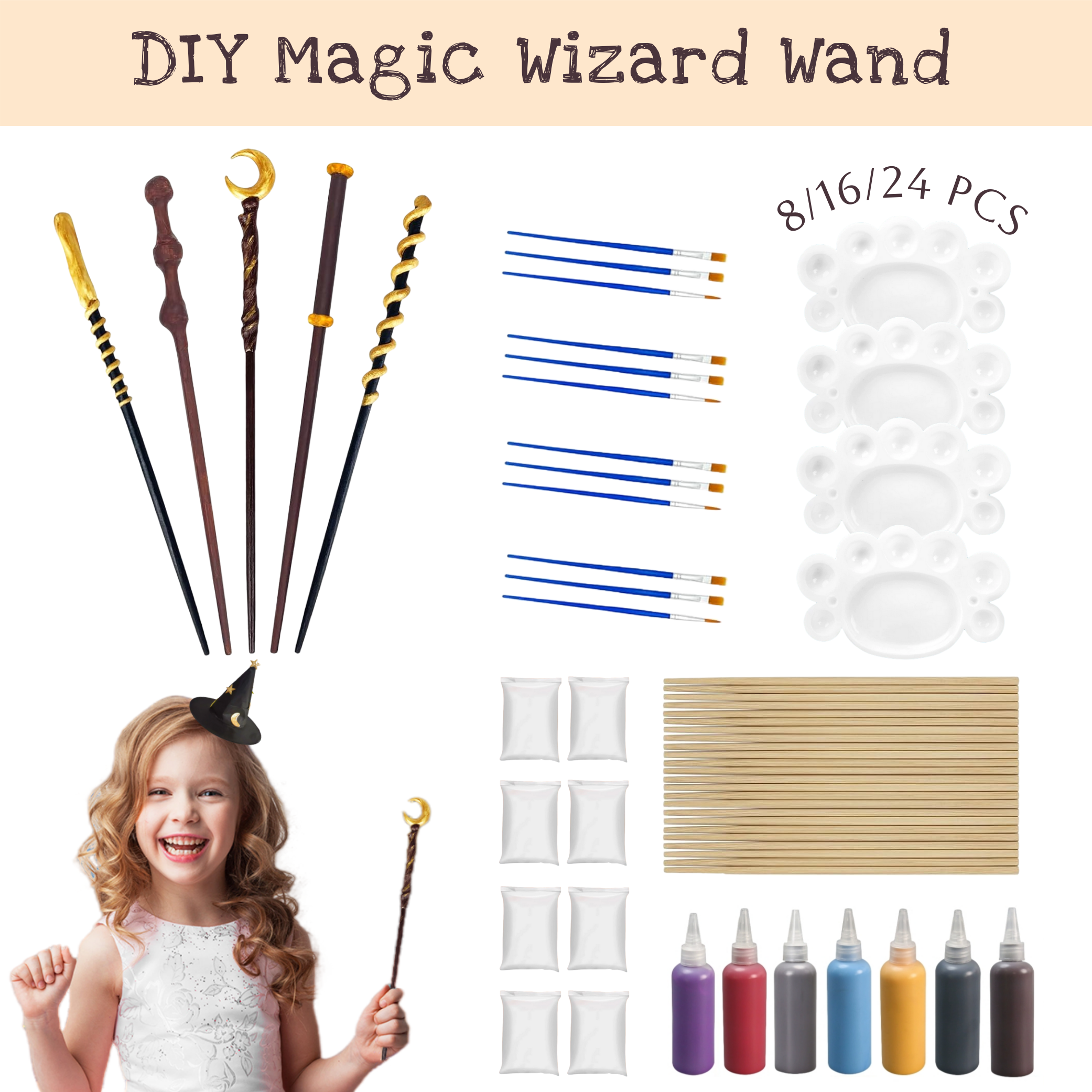 8/16/24 個の魔法のウィザードの杖作成キット DIY クラフトセット誕生日テーマパーティーギフトに自分自身の 16 本の杖を作る