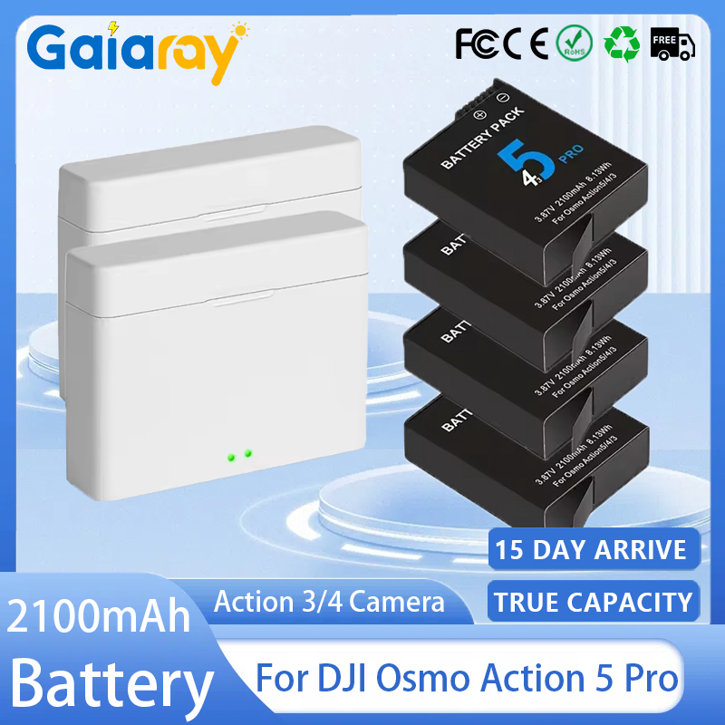 2100mAh バッテリー DJI Osmo アクション 5 プロアクションカメラバッテリー 2 スロット急速充電器バッテリー Osmo 3 4 5 プロアクセサリー