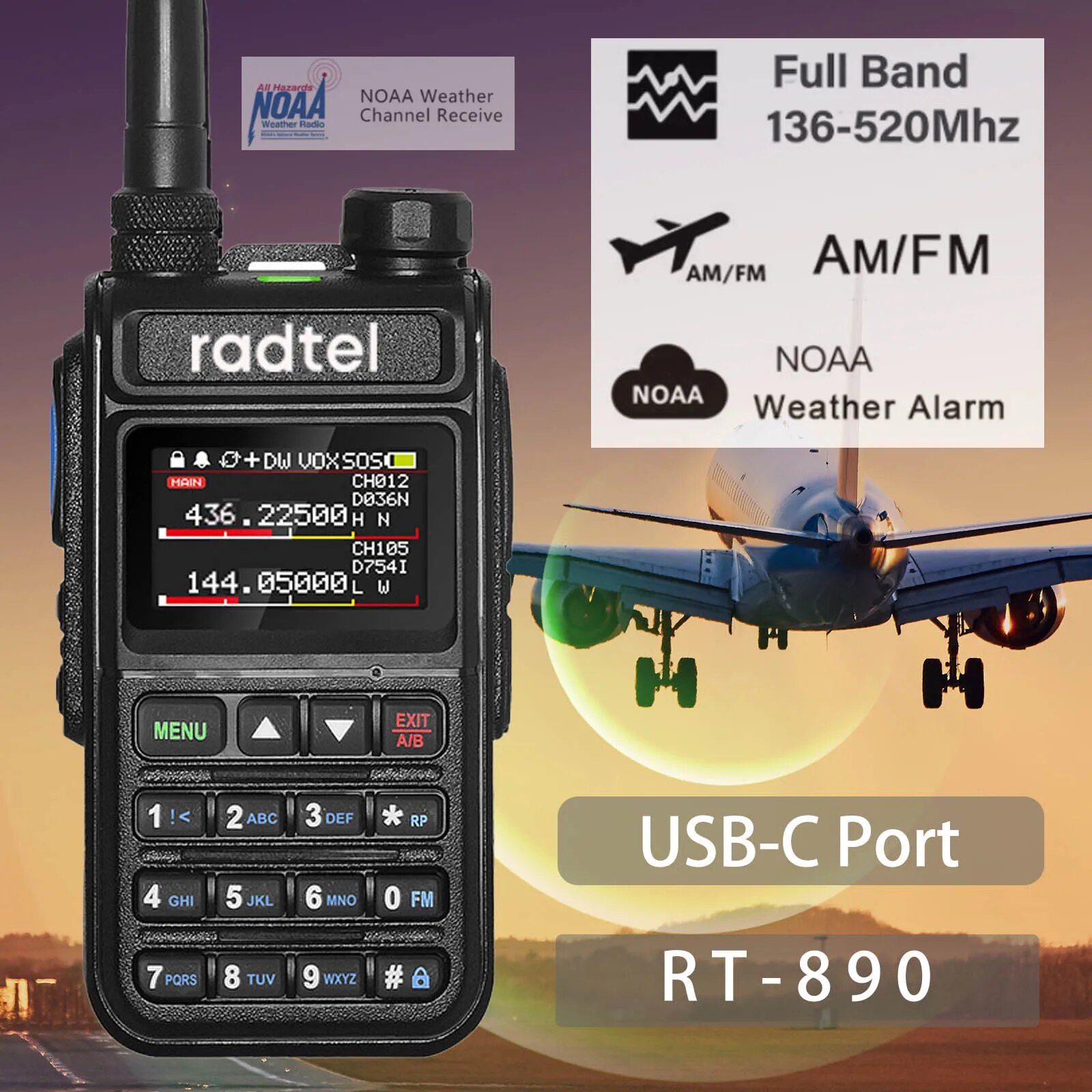 Radtel RT-890 フルバンドアマチュア無線アマチュア双方向無線 999CH トランシーバー AM 航空バンドカラースキャナー海洋 NOAA スキャン