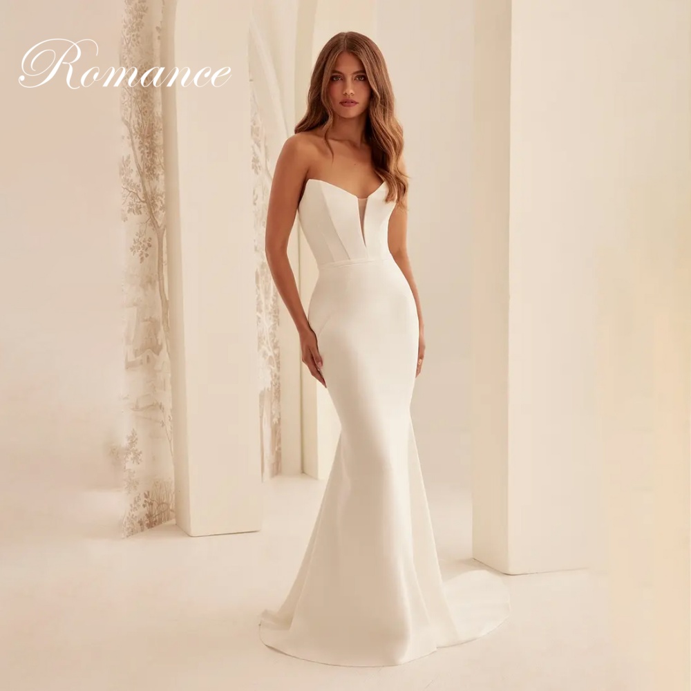 シンプルな V ネックマーメイドウェディングドレス女性ノースリーブオープンバックボタン床の長さのコートトレイン Vestidos デノビアカスタマイズ