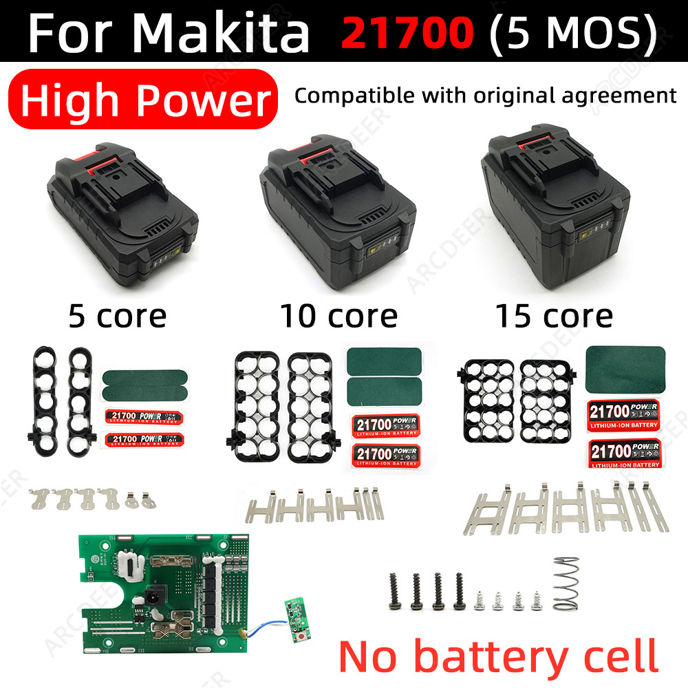 5/10/15*21700 18V 21V 電動工具アクセサリーリチウムイオンバッテリーケースマキタ BMS ボックス充電 PCBA ホルダー LED 電源ディスプレイ 5Mos