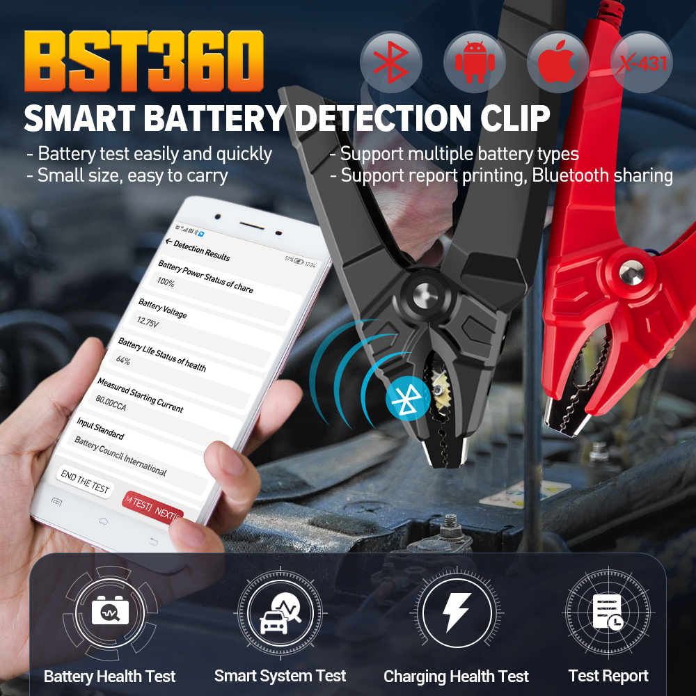起動 X431 BST-360 Bluetooth バッテリーチェッククリップアナライザー 6V 12V 2000CCA BST360 電圧テスター x431 Adnroid/IOS デバイス