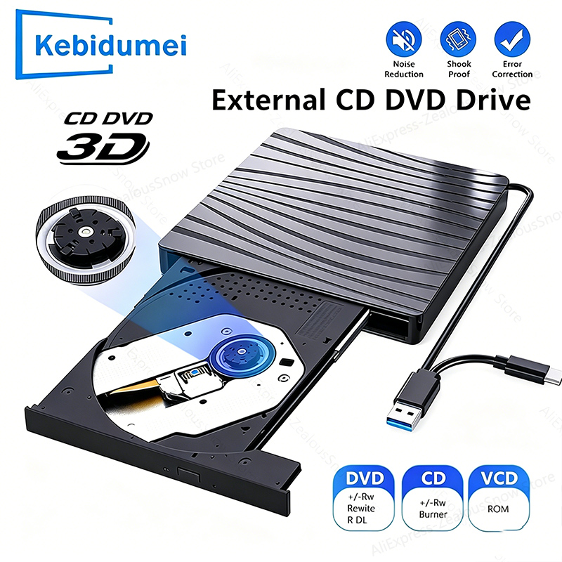 外部光学ドライブ DVD RW CD ライターリーダー USB 3.0 タイプ C CD プレーヤー PC ラップトップデスクトップポータブル DVD バーナーレコーダー