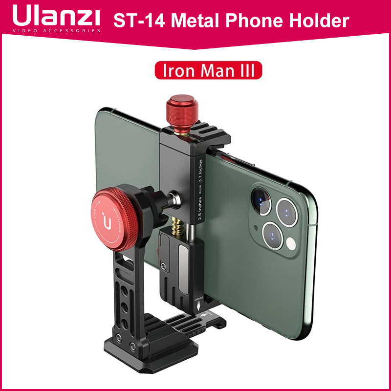 Ulanzi ST-14 アイアンマン III 垂直撮影メタルスマートフォンマウントホルダーコールドシュー三脚マウント LED ライトマイク Vlog マウント用