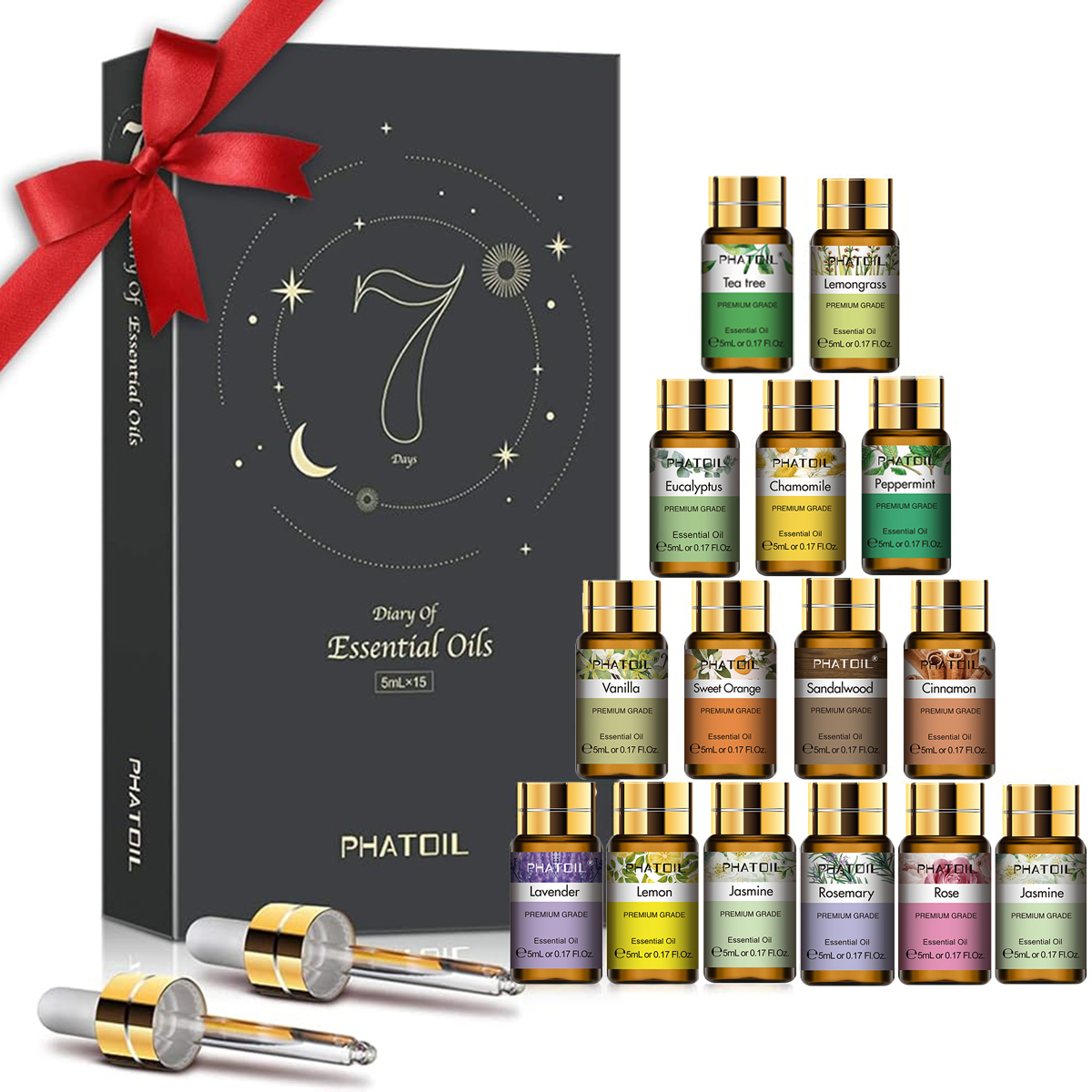 PHATOIL 15 個アロマセラピーエッセンシャルオイルセットディフューザー用-5 ミリリットルシナモンラベンダーユーカリペパーミントレモンバニラアロマオイル