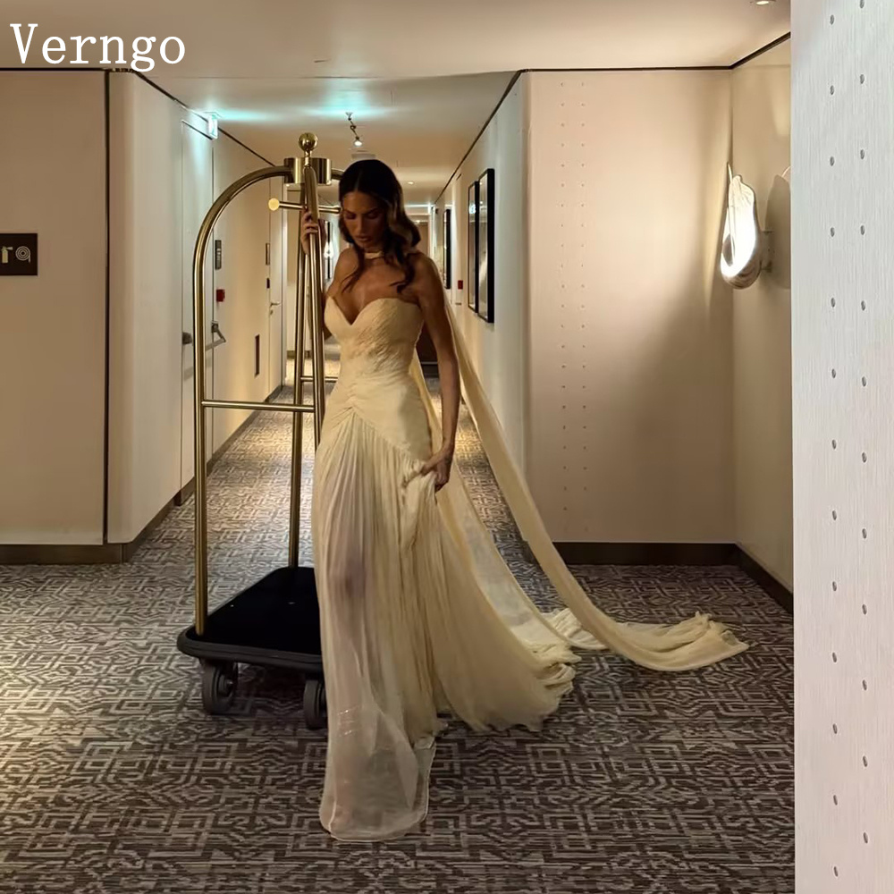 Verngo シャンパンシフォンイブニングドレス恋人プリーツマーメイドフォーマルオケージョンドレスエレガントなプロムドレスカスタマイズ