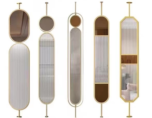 Brushed Polished Golden Oval Stainless Steel Frame Glass Screens Room Dividers Partitions