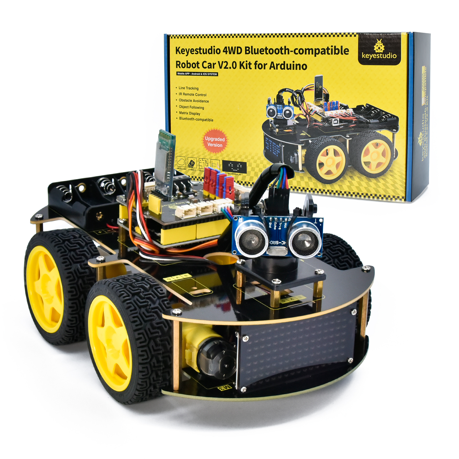 Keyestudio 4WD マルチ BT ロボットカーキット V2.0 W/LED ディスプレイ Arduino ロボットキット DIY 電子キット/プログラミングカーキット