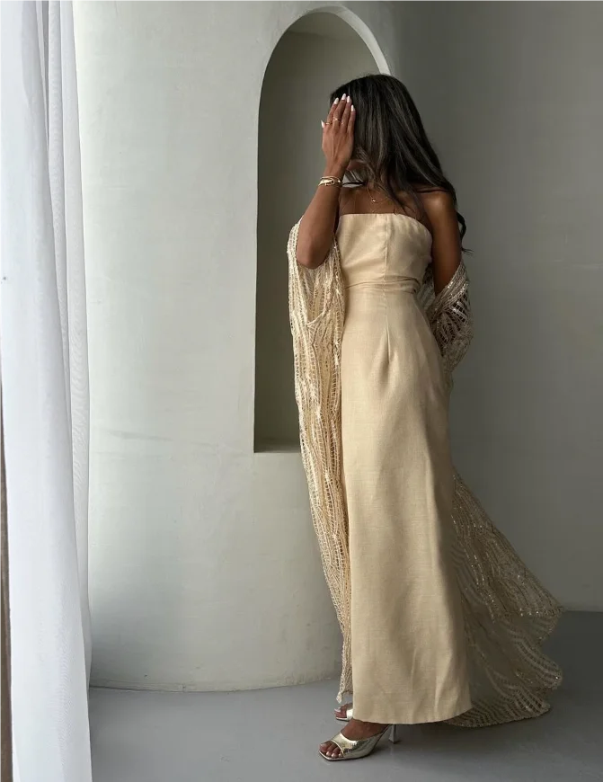 カスタマイズされたステイン A ラインストラップレス足首丈 Vestidos Para Bodas Mujer Invitada イブニング ドレス Vestidos Elegantes Para Muje