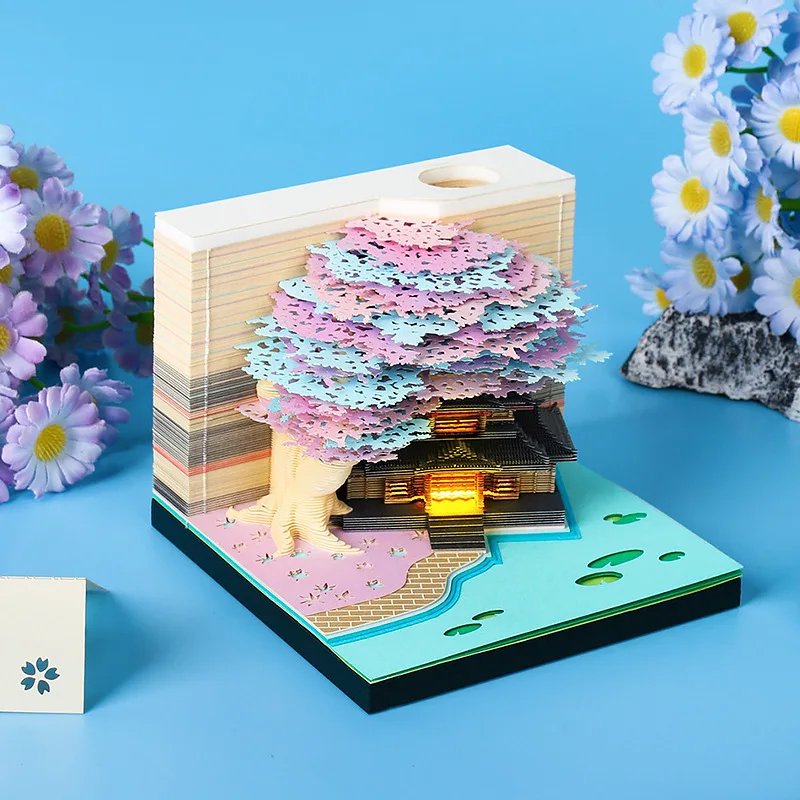 ツリーハウス 3D デスクトップカレンダー 付箋 クリエイティブクラフト お土産 紙彫刻 メモ帳 新年の贈り物 オフィス装飾