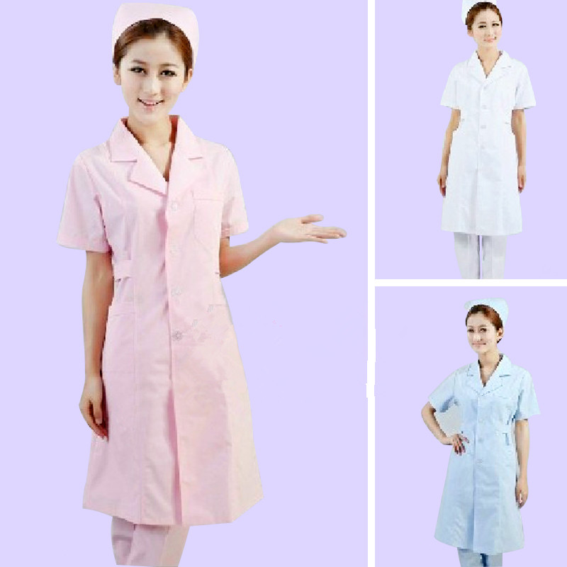 女性半袖医療コート服医師サービス制服ナース服保護白衣布 3 色