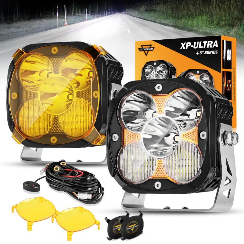 AUXBEAM 4.5 インチ LED ポッドライト 128W 15200LM コンボ/スポット/フラッドビーム アンバー DRL 付き DT 配線ハーネス付き トラックピックアップオフロード用