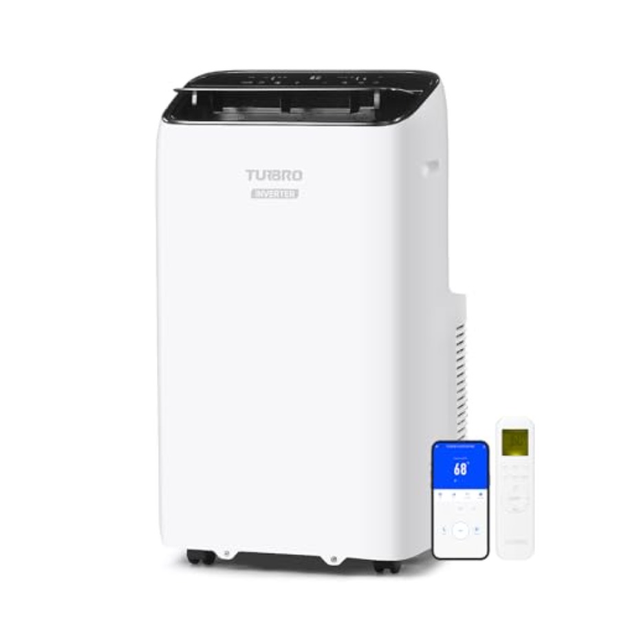 家庭用ポータブルエアコン、アルミニウムハウジング、ホワイト、静かな動作とスマート WiFi を備えた 14000 BTU インバーター冷却