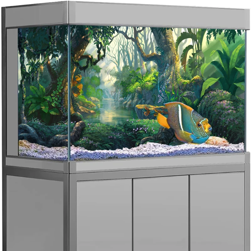 3D 水族館の背景ポスター PVC 粘着ステッカー水槽水中世界の背景の森の背景ステッカー