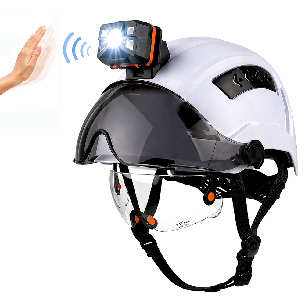 取り外し可能なヘッドランプライトダブルバイザー付きCE安全ヘルメットABS換気ヘルメット産業エンジニア建設ワークキャップ
