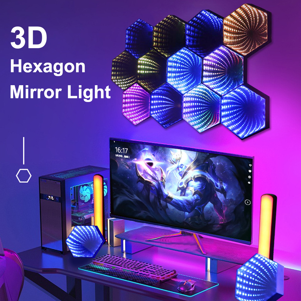 RGB 3D 六角形ミラートンネルライト LED デスクトップアンビエントランプコンピュートゲーム音楽リズム同期ピックアップライト部屋の装飾