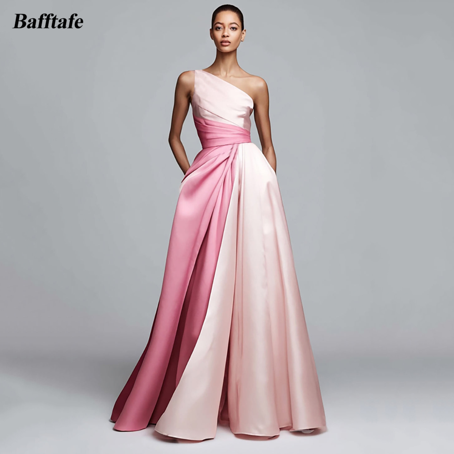 Bafftafe 2 色 A ラインサテンカスタマイズされたフォーマルウエディングドレスワンショルダーロング特別な日の結婚式パーティーブライドメイドドレス
